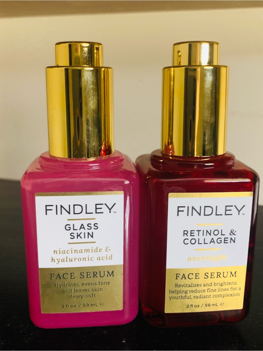 Findley Retinol & Collagen and Glass Skin Face Serum 2oz Dropper Bottle set